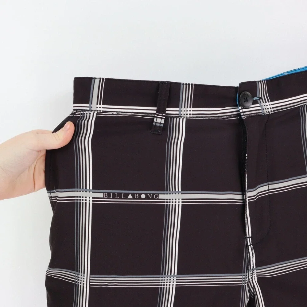 Billabong Board Shorts Mens Size 36 Very Dark‎ Brown Plaid Polyester Pockets
